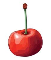 A red cherry with a green stem on a white background vector