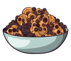 A bowl of chocolate chip cookies with a white background vector
