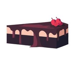 A piece of chocolate cake with cherry on top vector