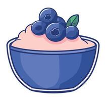 Blueberry yogurt with berries in a bowl illustration vector