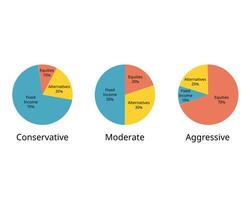 Investment portfolio for assert allocation from conservative, moderate, aggressive vector