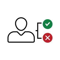 person with checkmark and cross symbol vector