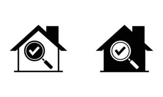 house with magnifying glass and checkmark icon vector