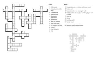 Crossword puzzle game with clues and solution. vector
