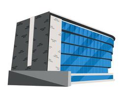 A cartoon building with blue windows and a white background vector