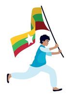 A man holding a flag with myanmar on it vector