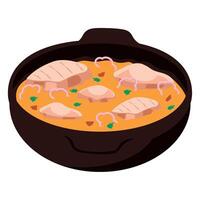 Chicken curry in a pan on a white background vector