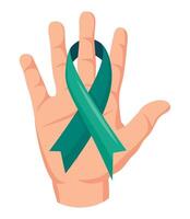 Hand with green ribbon on it, symbol of awareness vector