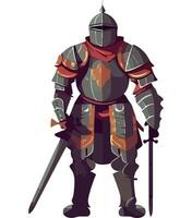 A knight in armor standing with his sword vector
