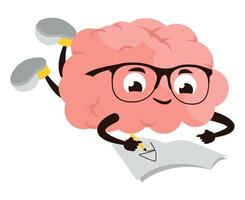 Brain with glasses writing on paper vector