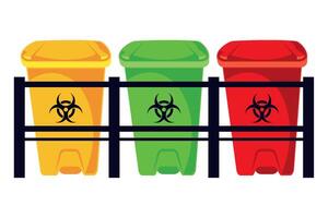 Three trash cans with biohazard symbols on them vector