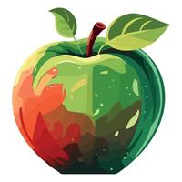 An apple with a red and green leaf on it vector