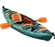 A green kayak with orange paddles on a white background vector