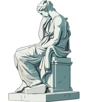 A statue of a woman sitting on a stone bench