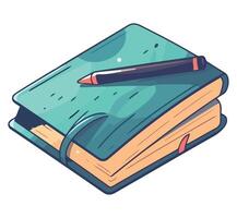A notebook with a pencil and pen on top vector
