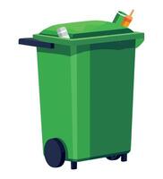A green trash can with a bottle and a bottle of water vector