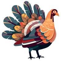 A cartoon turkey with colorful feathers vector