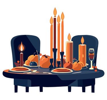 un mesa con un vela y un calabaza en eso vector