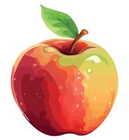 An apple with a leaf on it is shown vector