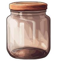 A glass jar with a wooden lid on a white background vector