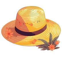 A yellow straw hat with flowers on it vector