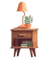 A nightstand with a lamp and plant on it vector