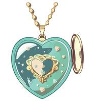 A heart shaped locket with a gold chain vector