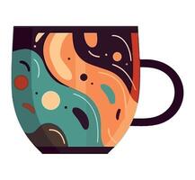 Coffee cup with colorful swirls and swirls on the side vector