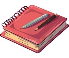 A notebook with a pen and pencil on top vector