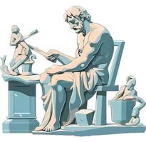 A statue of a man sitting on a chair with a book vector