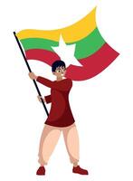 A man holding a flag with myanmar on it vector
