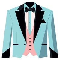 A blue tuxedo with a pink bow tie and black vest vector