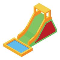Inflatable water slide leading to small pool isometric illustration vector