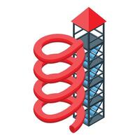 Red spiral water slide towering over white background vector