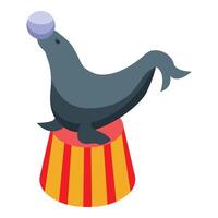 Circus seal balancing ball on nose standing on tub vector