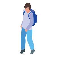 Young man is walking with a backpack on his back vector