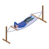 Young man relaxing lying on hammock in summer time vector
