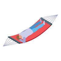 Young man relaxing lying on red hammock isometric view vector