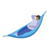 Young man relaxing lying in hammock enjoying summertime vacation vector