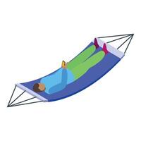 Man relaxing in hammock using smartphone isometric icon vector