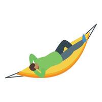 Young man relaxing lying down on a hammock vector