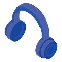 Blue headphones creating sound waves isometric icon vector
