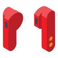 Red wireless earbuds lying on white background vector