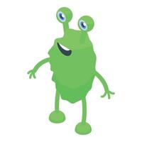 Happy green alien standing isometric character design vector