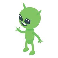 Happy green alien waving hand isometric view vector