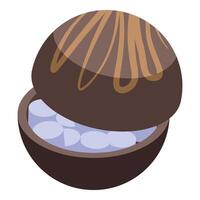 Round chocolate candy with filling isometric view vector