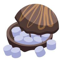 Chocolate seashell opened revealing marshmallows inside vector