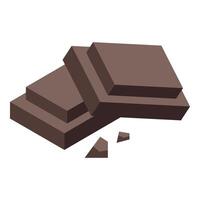 Dark chocolate bar breaking into pieces on white background vector