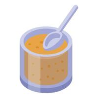 Glass jar containing peanut butter with spoon dipping in vector