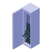 Open gun safe storing rifles for home security vector